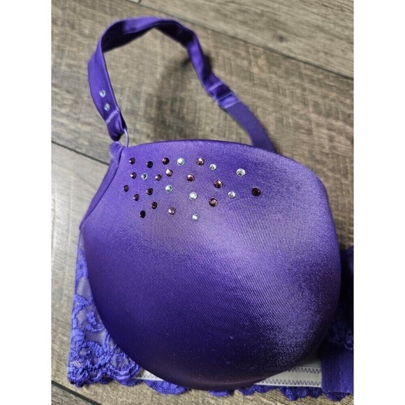 Cacique Purple Crystal and Lace Bra Size 40D - Picture 3 of 7